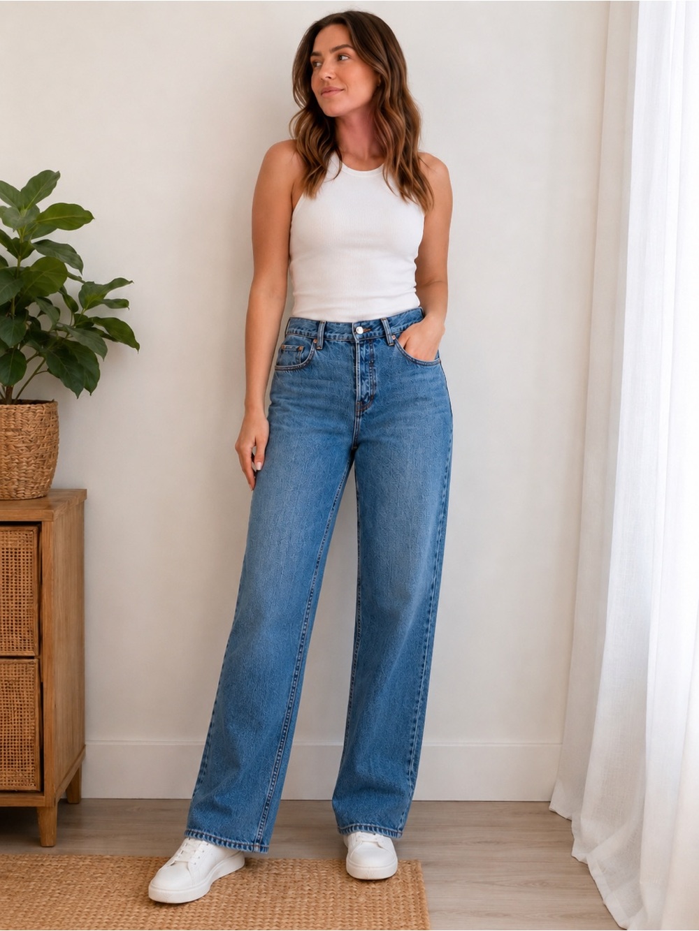 GRLFRND High Rise Straight Leg Jeans | Vintage Wash Denim